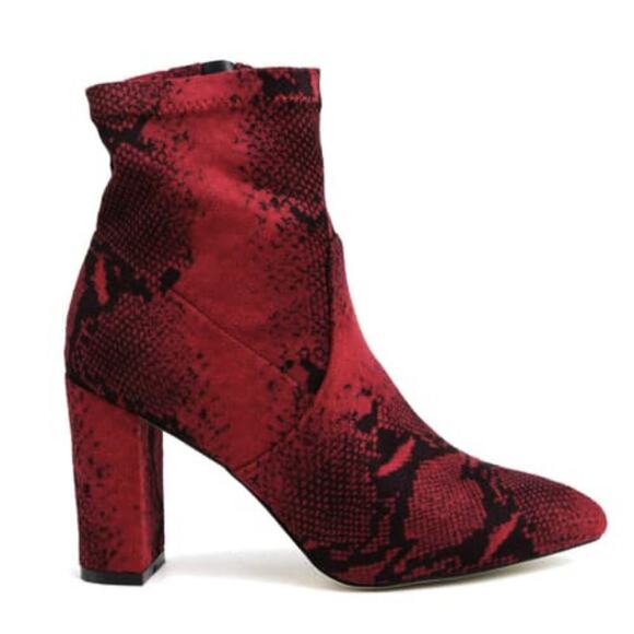 Catherine Malandrino Bodem Faux Suede Block Heel Snake Print Stretch Bootie - Picture 2 of 6